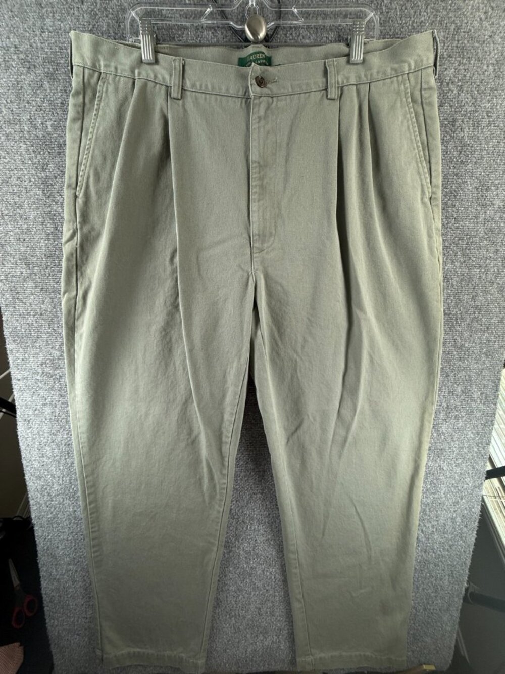 Lauren Ralph Lauren Chino Pants Green Men Casual Pleated 40x32 Cotton Adult